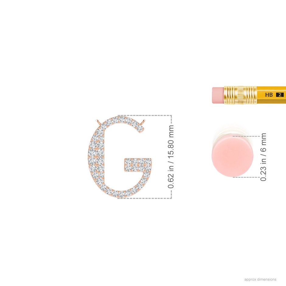 1.4mm GVS2 Modern Deco Diamond Capital "G" Initial Pendant in Rose Gold ruler