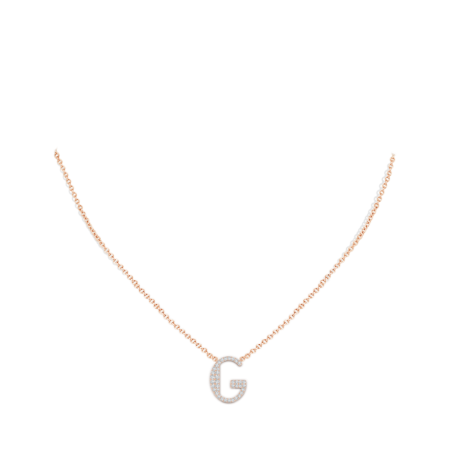1.4mm GVS2 Modern Deco Diamond Capital "G" Initial Pendant in Rose Gold body-neck