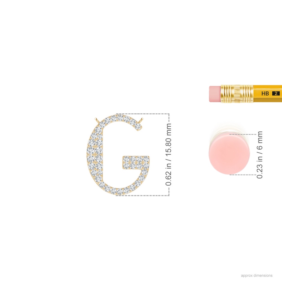 1.4mm GVS2 Modern Deco Diamond Capital "G" Initial Pendant in Yellow Gold ruler
