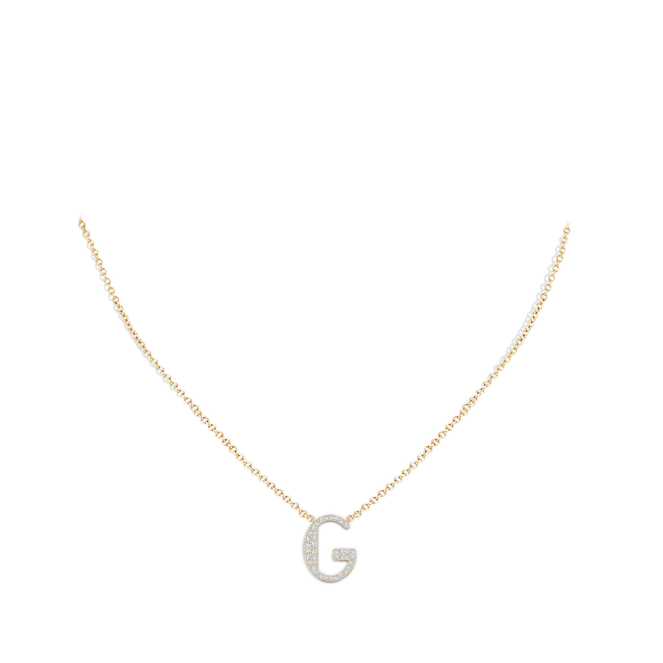 1.4mm GVS2 Modern Deco Diamond Capital "G" Initial Pendant in Yellow Gold body-neck