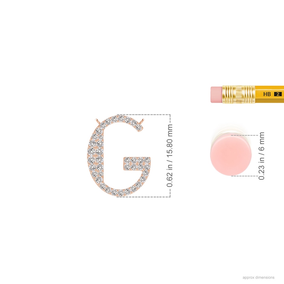 1.4mm IJI1I2 Modern Deco Diamond Capital "G" Initial Pendant in Rose Gold ruler