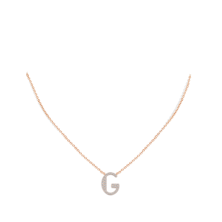 1.4mm IJI1I2 Modern Deco Diamond Capital "G" Initial Pendant in Rose Gold body-neck