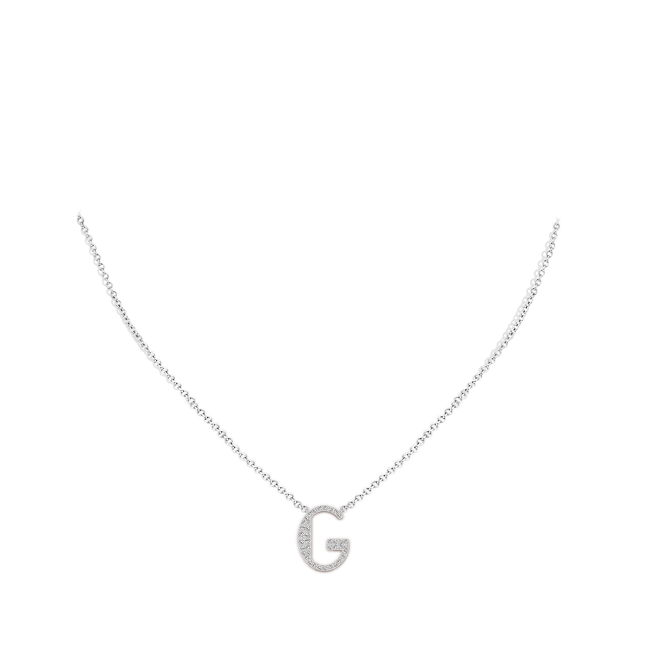 1.4mm IJI1I2 Modern Deco Diamond Capital "G" Initial Pendant in White Gold body-neck