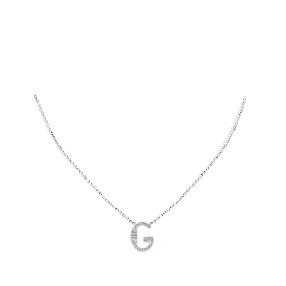 1.4mm KI3 Modern Deco Diamond Capital "G" Initial Pendant in White Gold body-neck