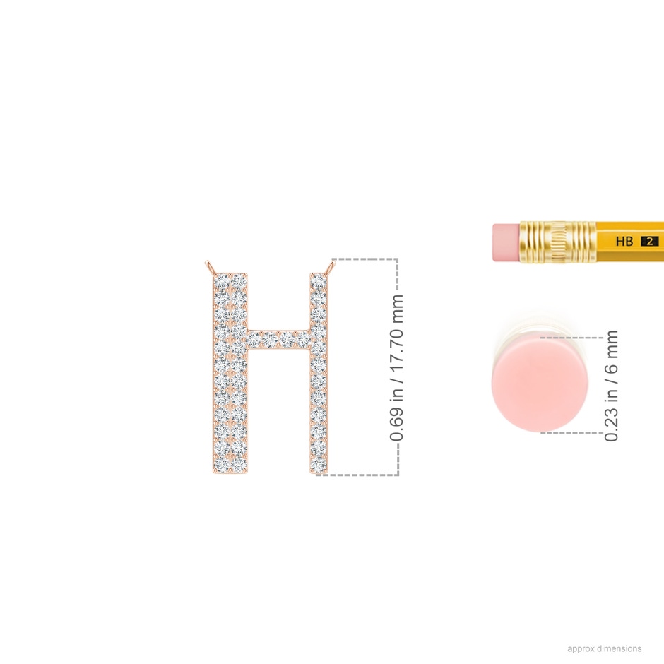 1.1mm GVS2 Modern Deco Diamond Capital "H" Initial Pendant in Rose Gold ruler