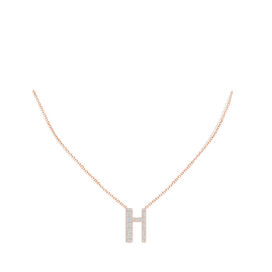 1.1mm GVS2 Modern Deco Diamond Capital "H" Initial Pendant in Rose Gold body-neck