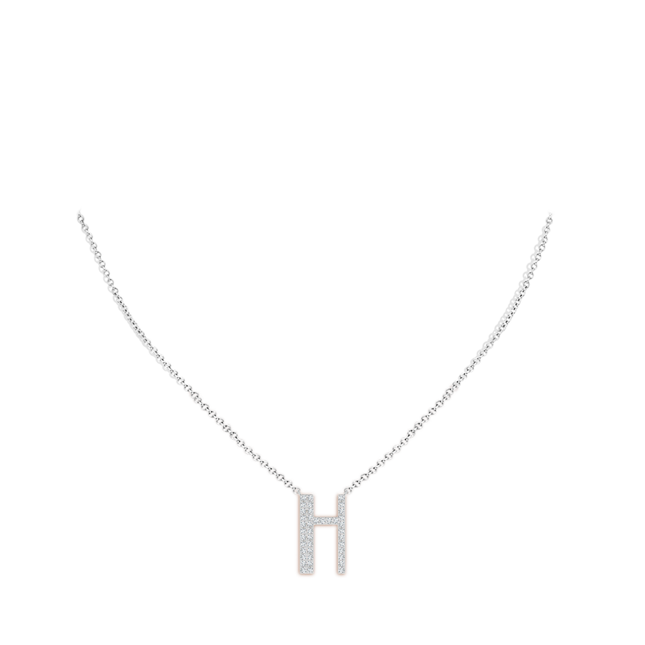 1.1mm GVS2 Modern Deco Diamond Capital "H" Initial Pendant in White Gold body-neck