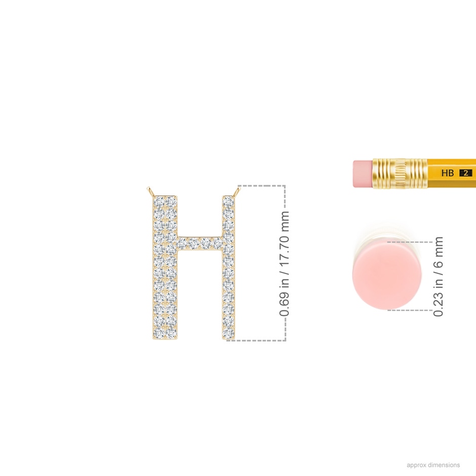 1.1mm GVS2 Modern Deco Diamond Capital "H" Initial Pendant in Yellow Gold ruler