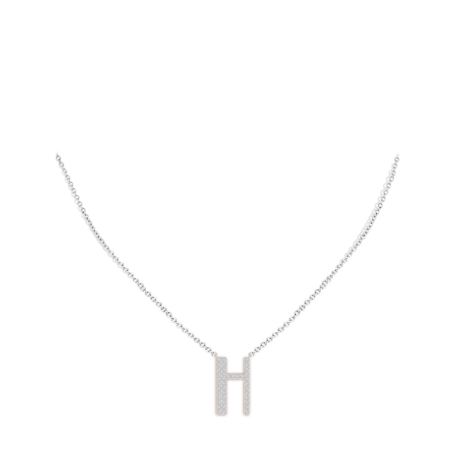 1.1mm HSI2 Modern Deco Diamond Capital "H" Initial Pendant in White Gold body-neck