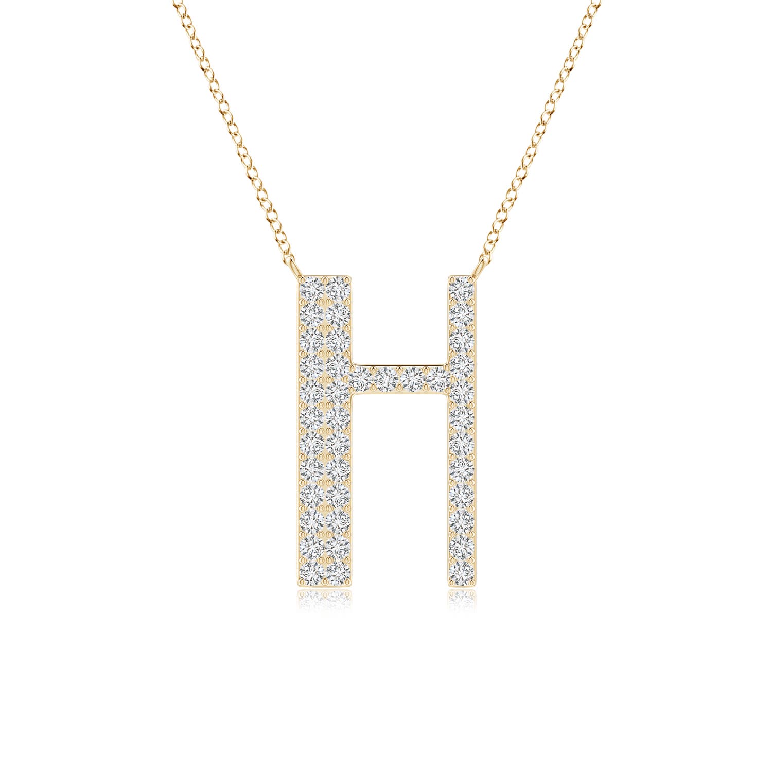 1.1mm HSI2 Modern Deco Diamond Capital "H" Initial Pendant in Yellow Gold