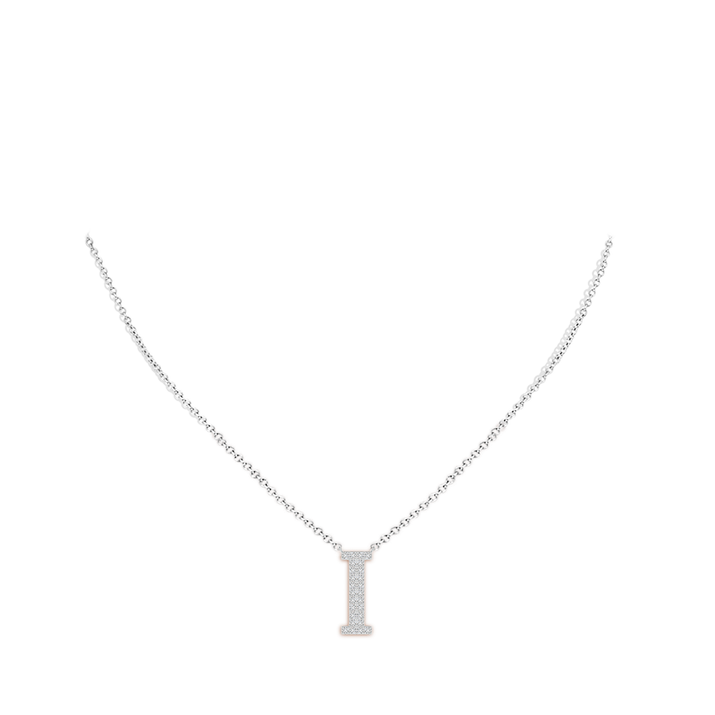 1.2mm HSI2 Modern Deco Diamond Capital "I" Initial Pendant in White Gold Body-Neck