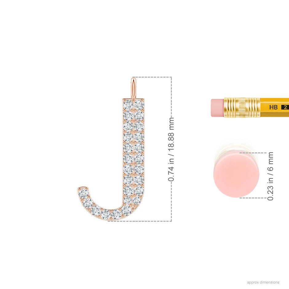 1.3mm GVS2 Modern Deco Diamond Capital "J" Initial Pendant in Rose Gold ruler