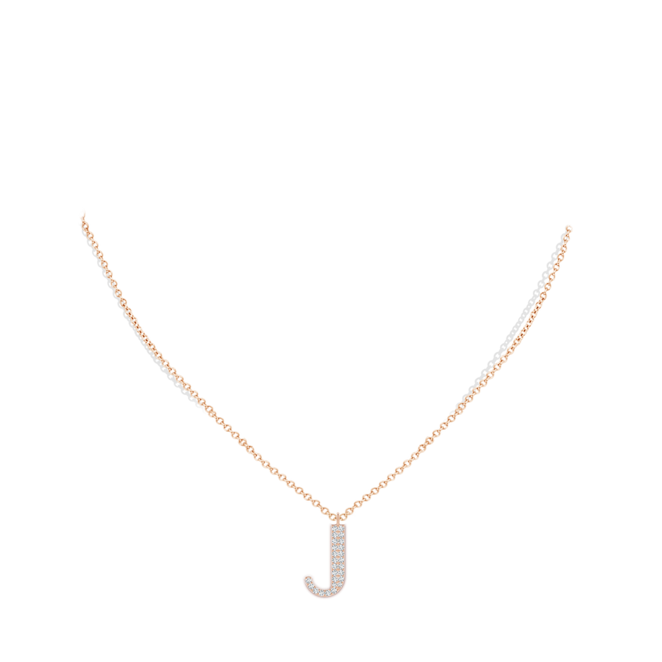 1.3mm GVS2 Modern Deco Diamond Capital "J" Initial Pendant in Rose Gold body-neck