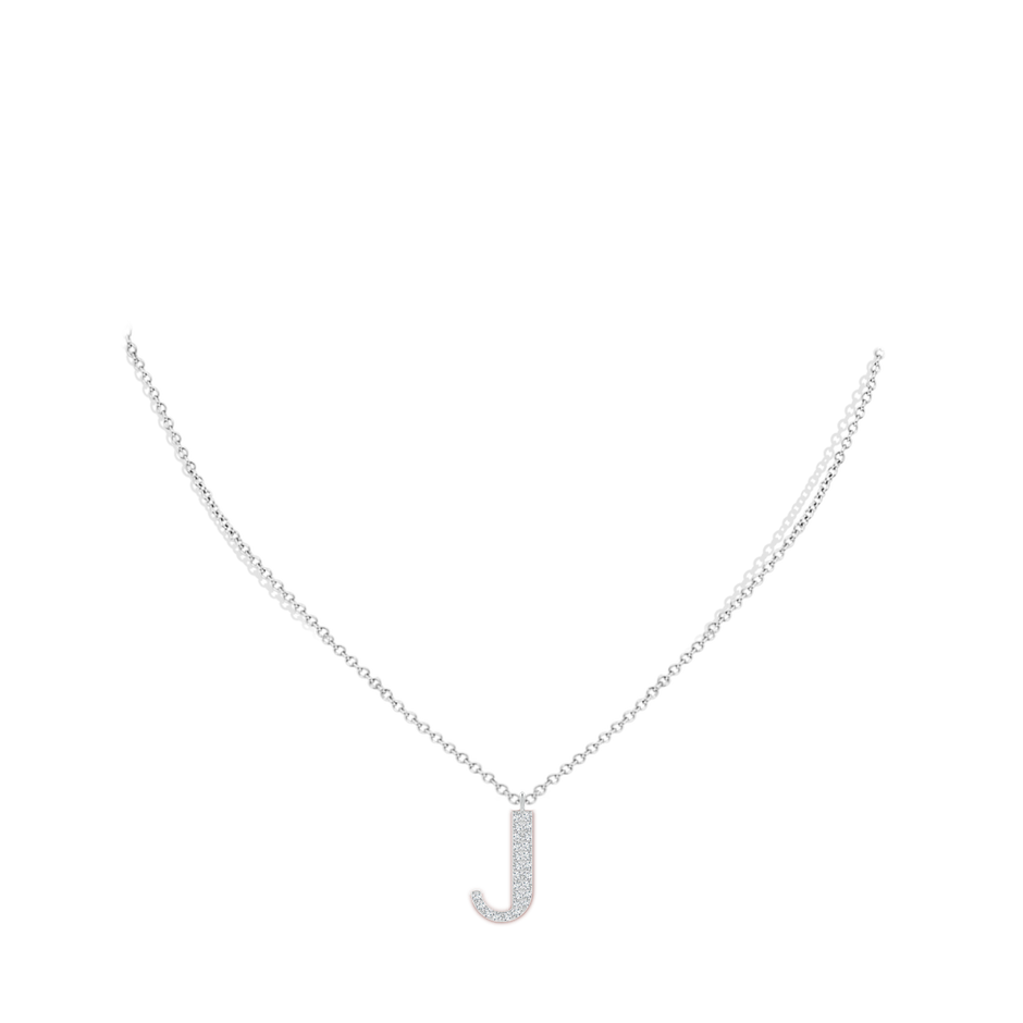 1.3mm GVS2 Modern Deco Diamond Capital "J" Initial Pendant in White Gold body-neck