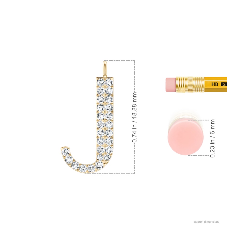 1.3mm GVS2 Modern Deco Diamond Capital "J" Initial Pendant in Yellow Gold ruler