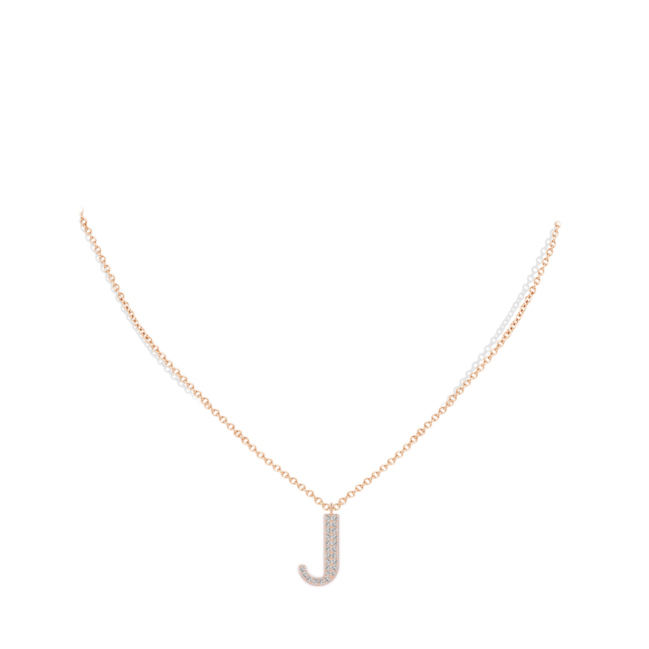 1.3mm IJI1I2 Modern Deco Diamond Capital "J" Initial Pendant in Rose Gold body-neck