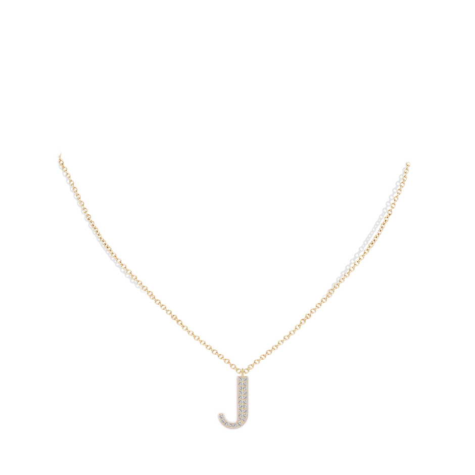 1.3mm IJI1I2 Modern Deco Diamond Capital "J" Initial Pendant in Yellow Gold body-neck