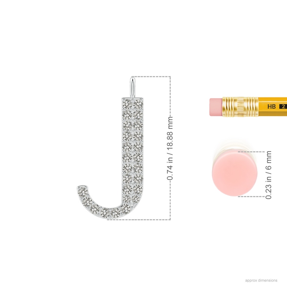 1.3mm KI3 Modern Deco Diamond Capital "J" Initial Pendant in 9K White Gold ruler