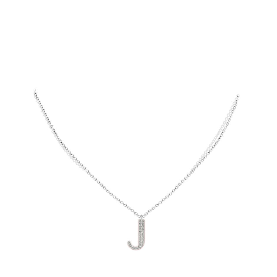 1.3mm KI3 Modern Deco Diamond Capital "J" Initial Pendant in 9K White Gold body-neck