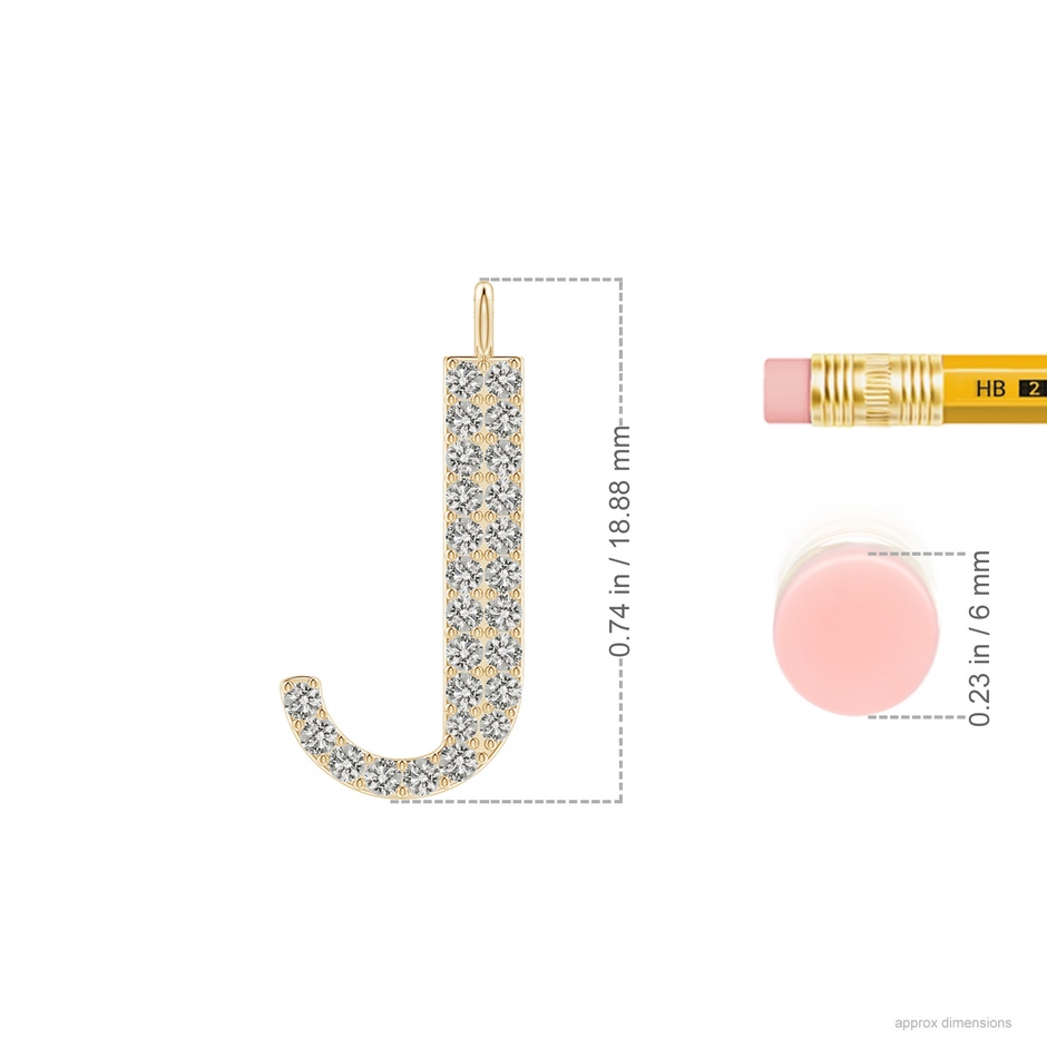 1.3mm KI3 Modern Deco Diamond Capital "J" Initial Pendant in Yellow Gold ruler