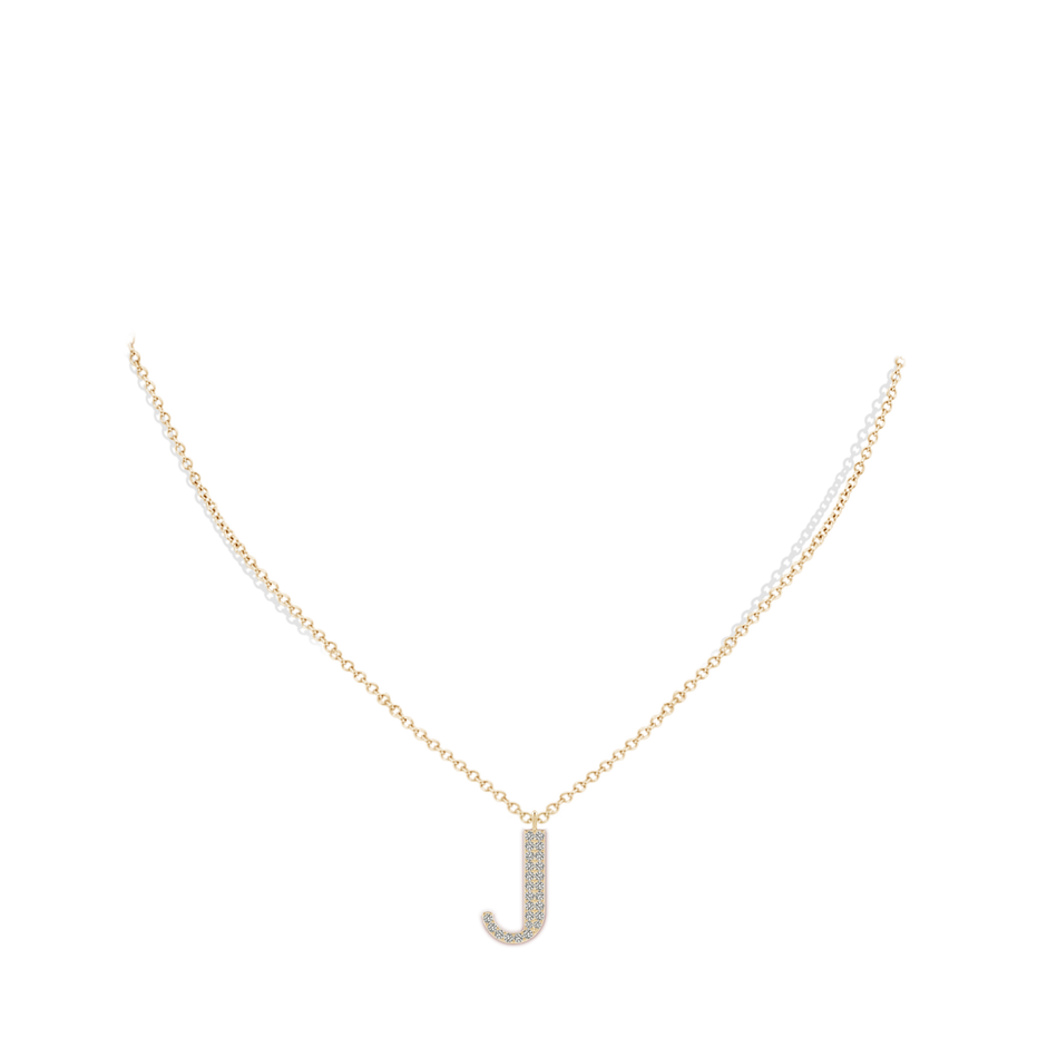 1.3mm KI3 Modern Deco Diamond Capital "J" Initial Pendant in Yellow Gold body-neck