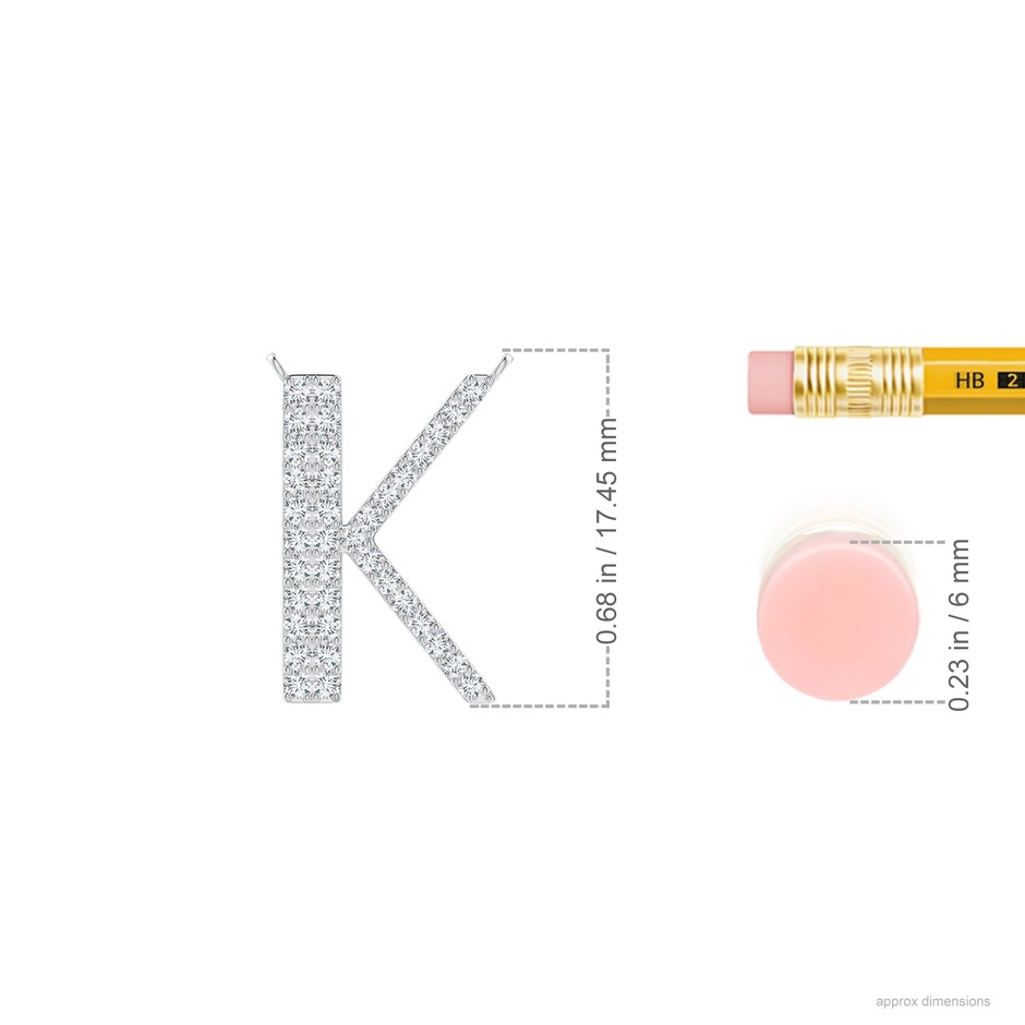 1.15mm GVS2 Modern Deco Diamond Capital "K" Initial Pendant in P950 Platinum ruler