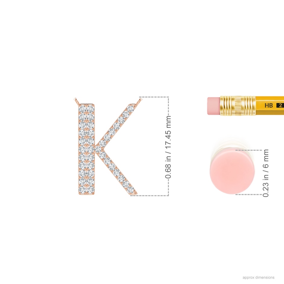 1.15mm GVS2 Modern Deco Diamond Capital "K" Initial Pendant in Rose Gold ruler