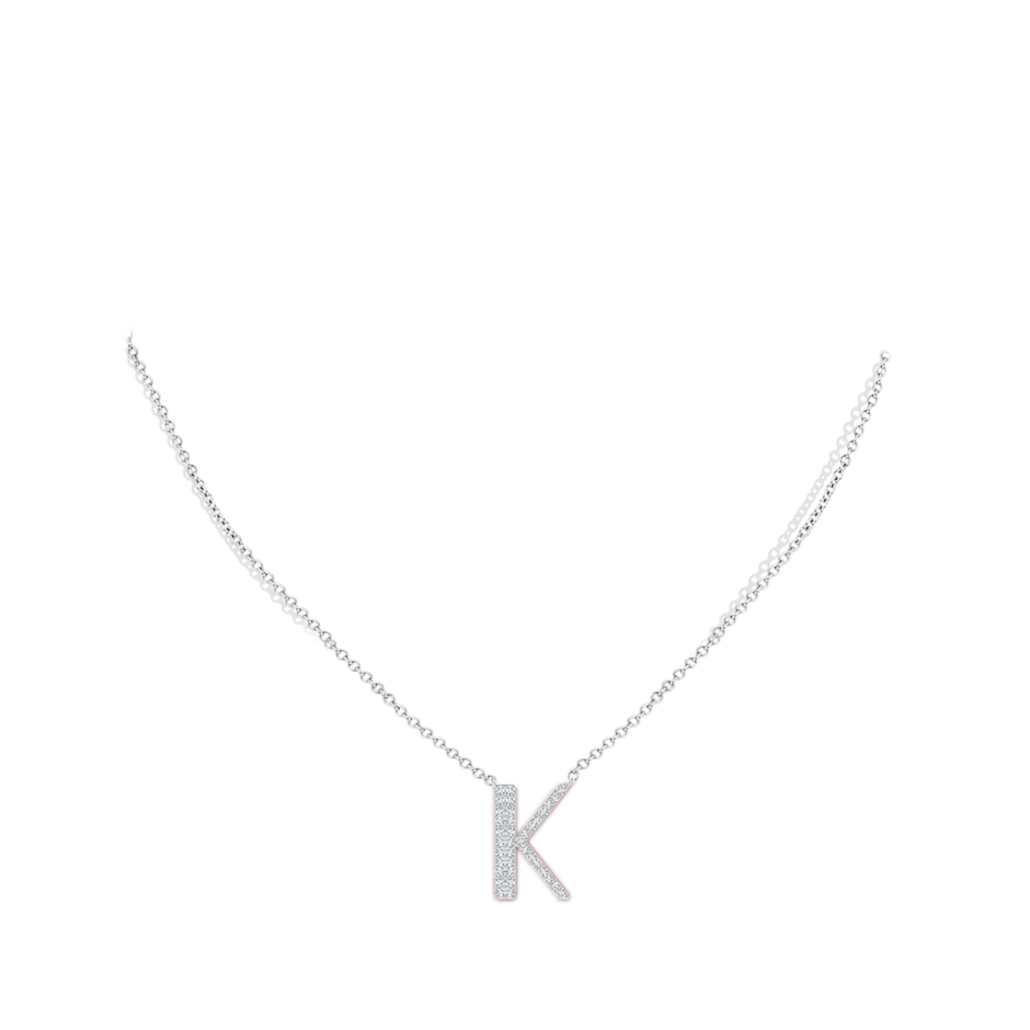 1.15mm GVS2 Modern Deco Diamond Capital "K" Initial Pendant in White Gold body-neck