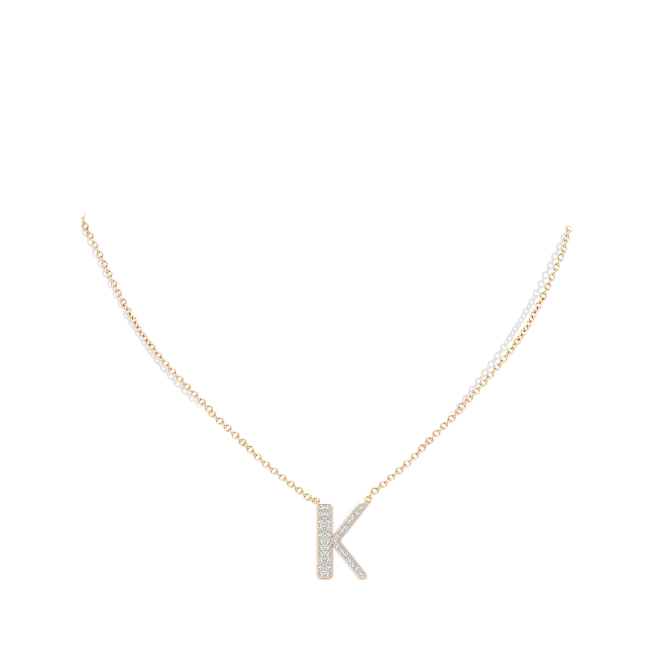 1.15mm GVS2 Modern Deco Diamond Capital "K" Initial Pendant in Yellow Gold body-neck