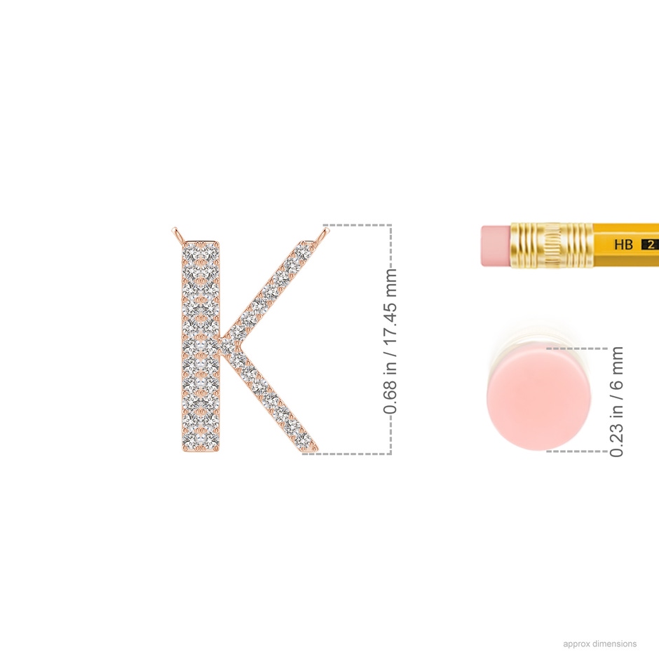 1.15mm IJI1I2 Modern Deco Diamond Capital "K" Initial Pendant in Rose Gold ruler