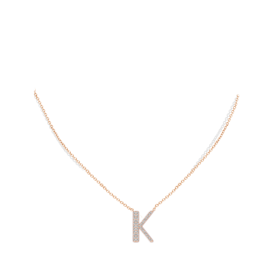 1.15mm IJI1I2 Modern Deco Diamond Capital "K" Initial Pendant in Rose Gold body-neck