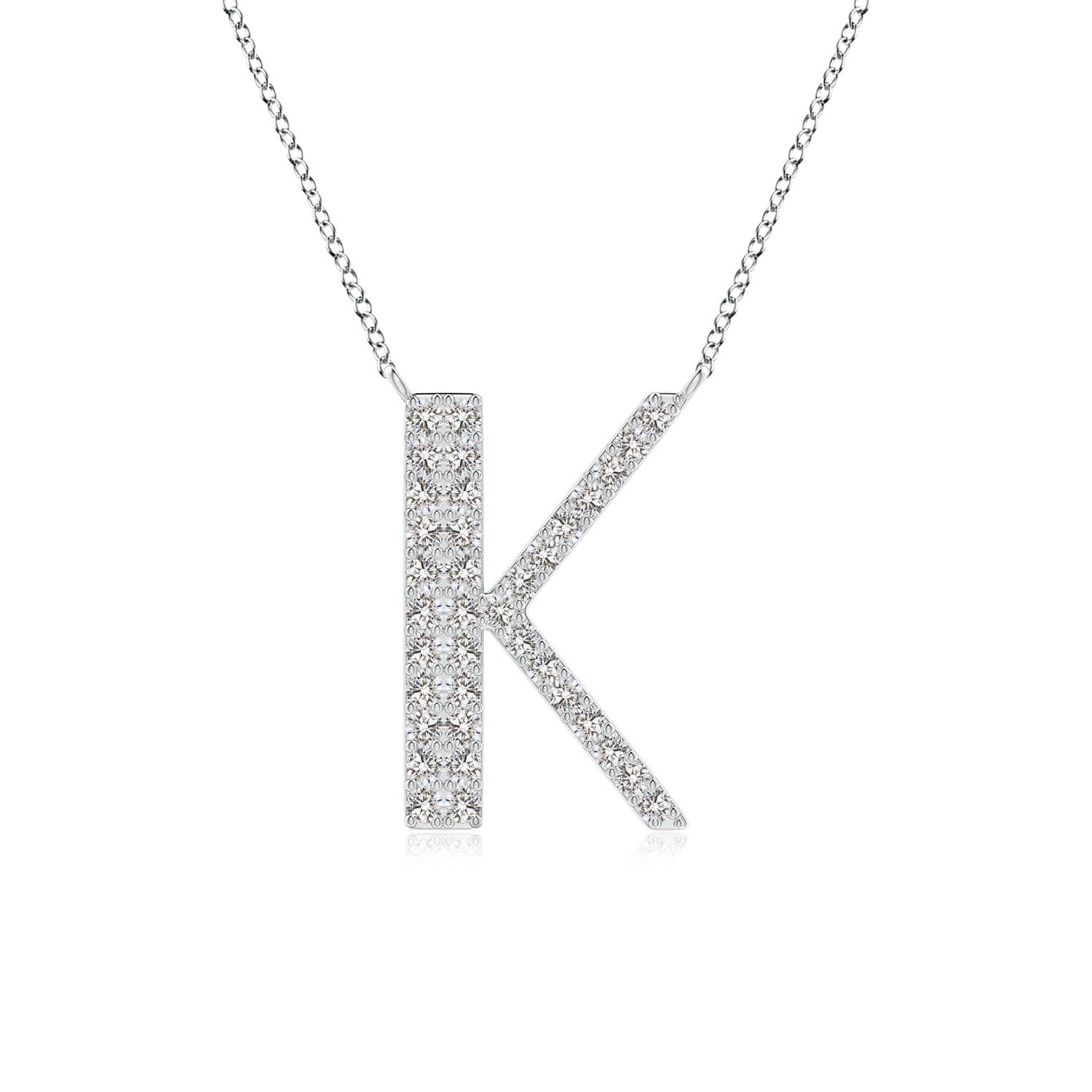 1.15mm IJI1I2 Modern Deco Diamond Capital "K" Initial Pendant in White Gold