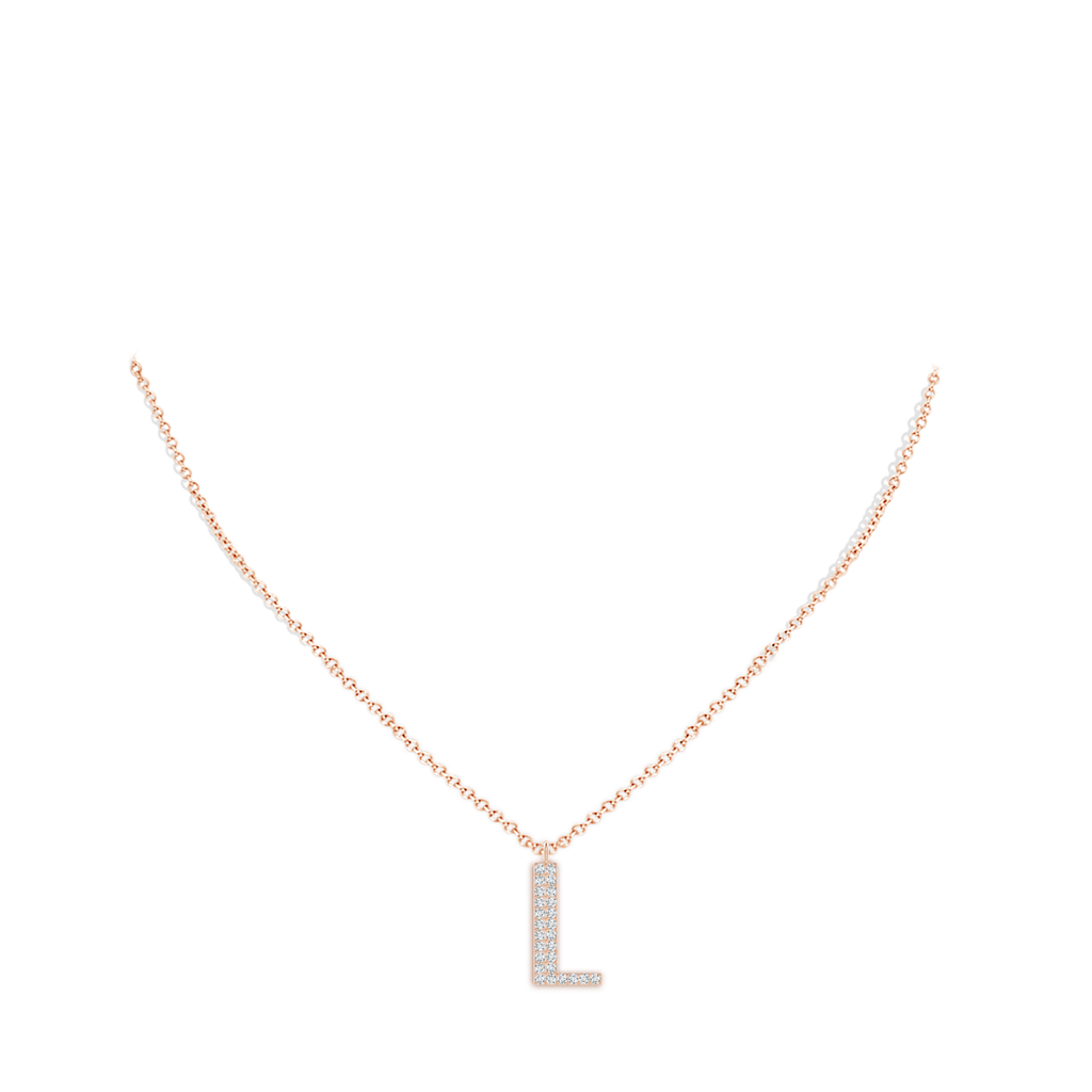 1.2mm GVS2 Modern Deco Diamond Capital "L" Initial Pendant in Rose Gold Body-Neck