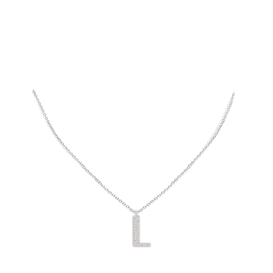 1.2mm GVS2 Modern Deco Diamond Capital "L" Initial Pendant in White Gold body-neck
