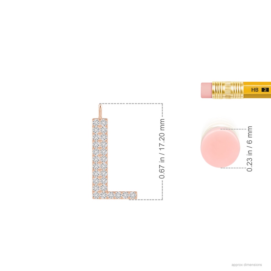 1.2mm HSI2 Modern Deco Diamond Capital "L" Initial Pendant in Rose Gold ruler