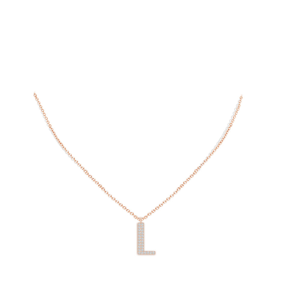 1.2mm HSI2 Modern Deco Diamond Capital "L" Initial Pendant in Rose Gold body-neck