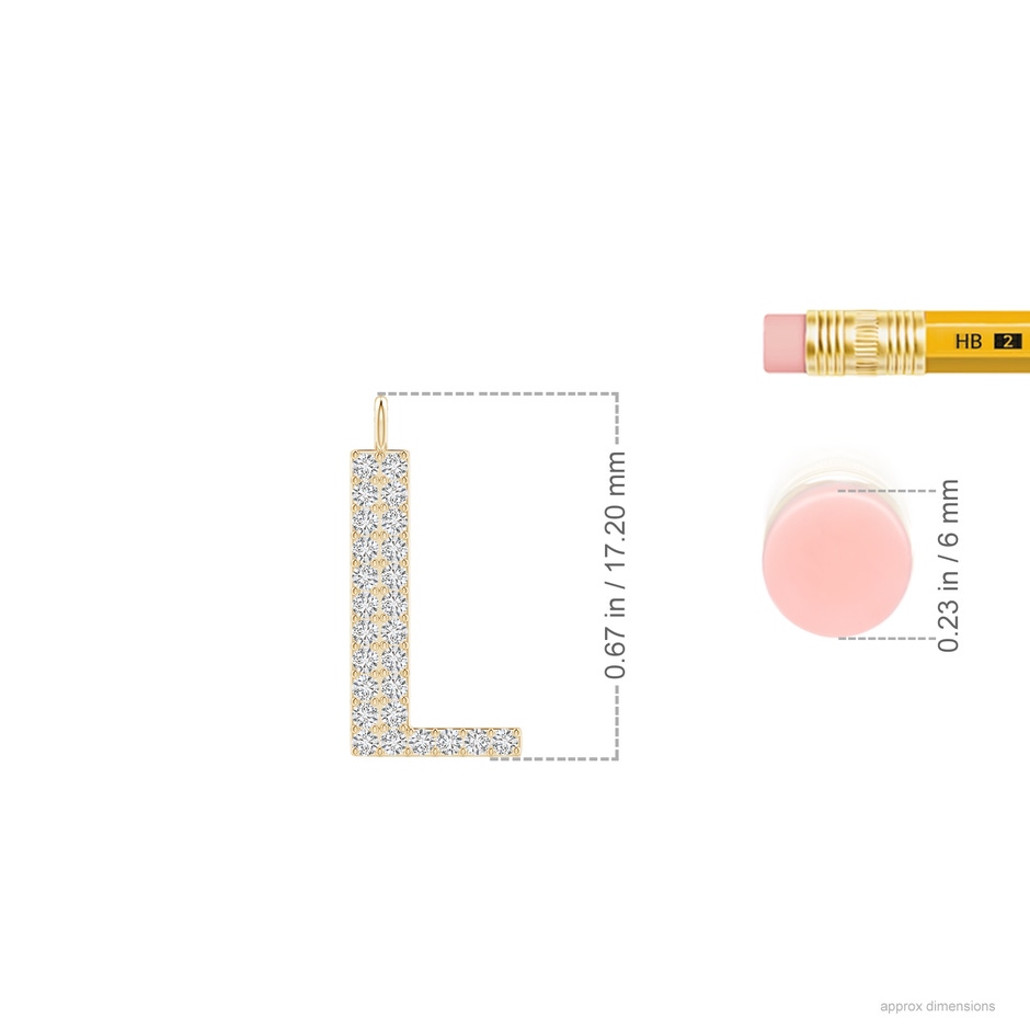 1.2mm HSI2 Modern Deco Diamond Capital "L" Initial Pendant in Yellow Gold ruler