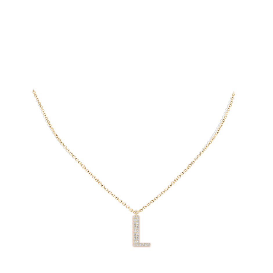 1.2mm HSI2 Modern Deco Diamond Capital "L" Initial Pendant in Yellow Gold body-neck