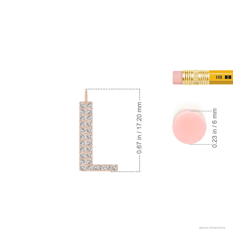 1.2mm IJI1I2 Modern Deco Diamond Capital "L" Initial Pendant in Rose Gold ruler