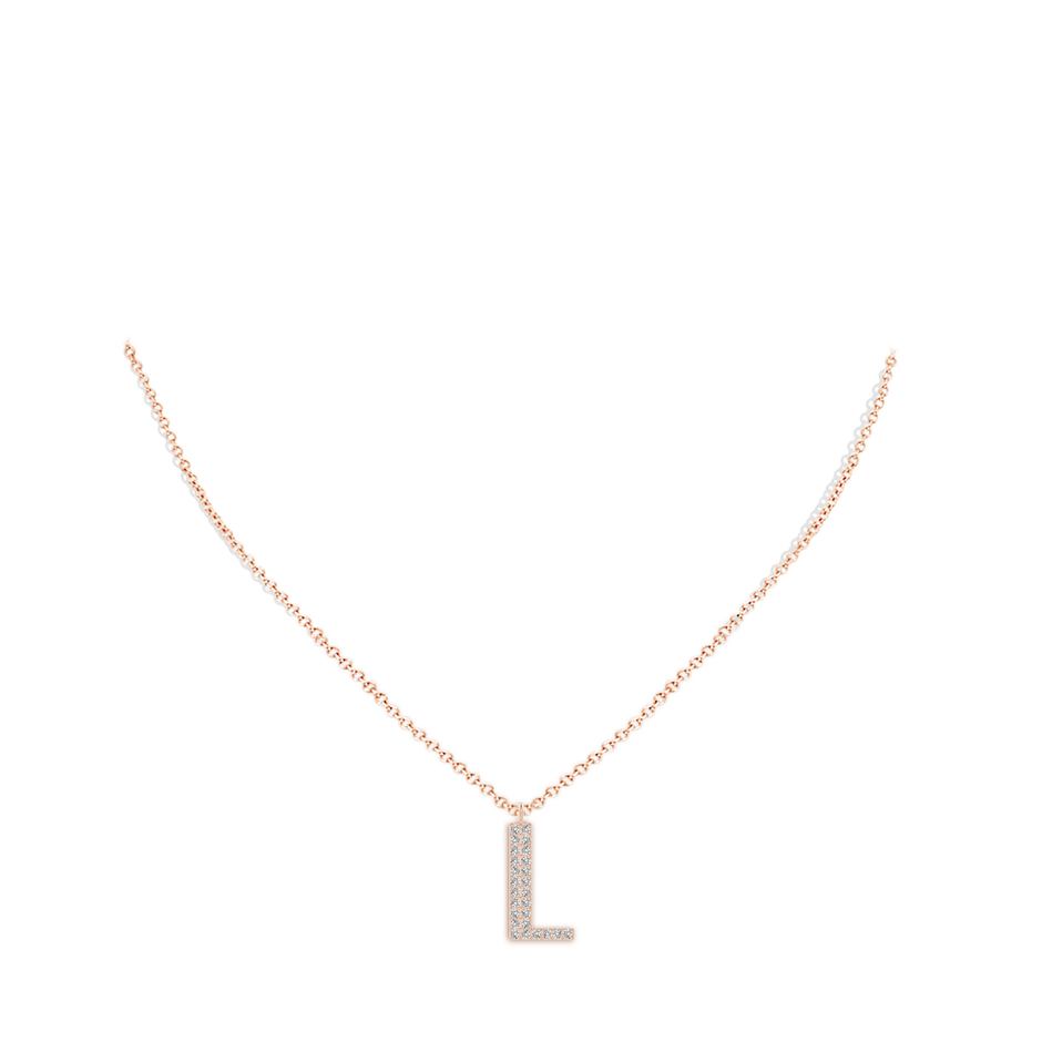 1.2mm IJI1I2 Modern Deco Diamond Capital "L" Initial Pendant in Rose Gold body-neck