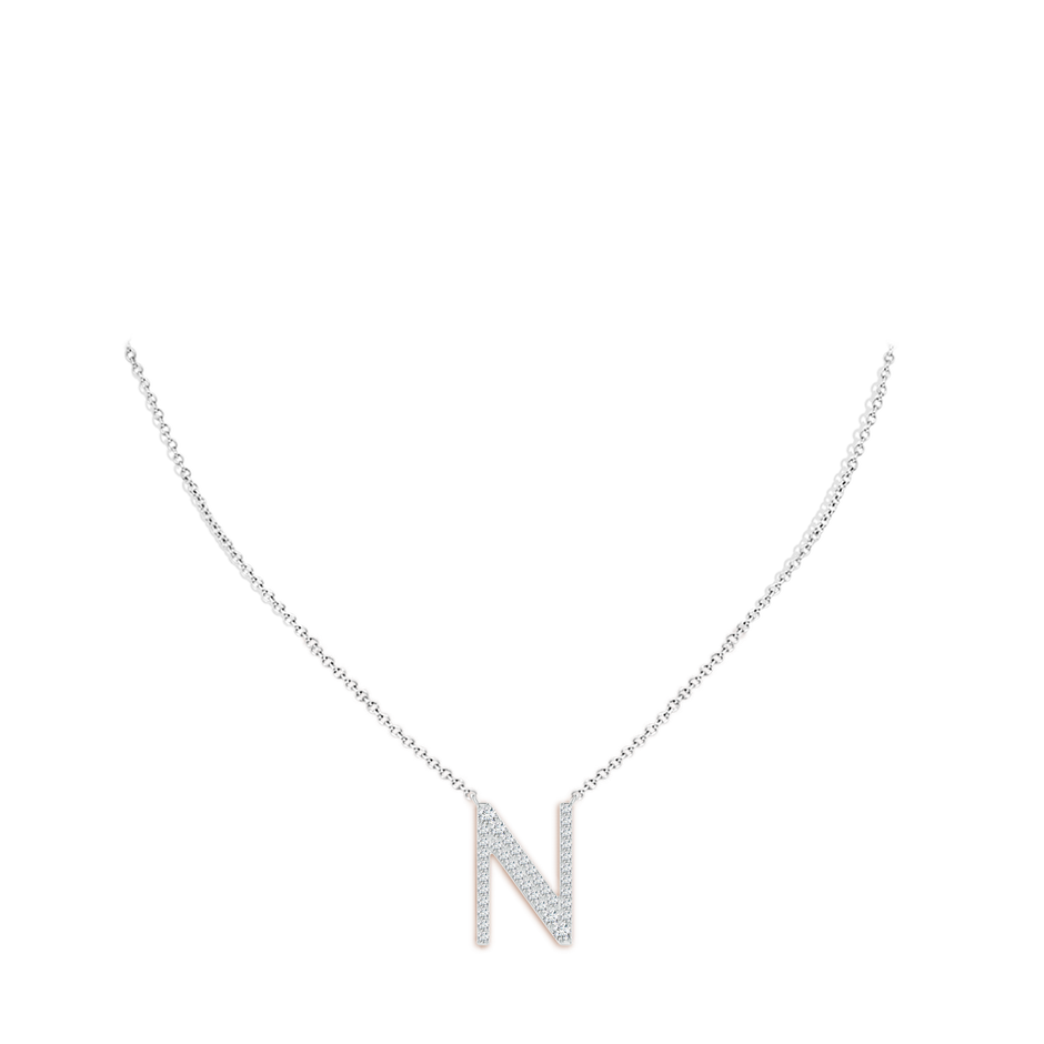 1.85mm GVS2 Modern Deco Diamond Capital "N" Initial Pendant in White Gold body-neck