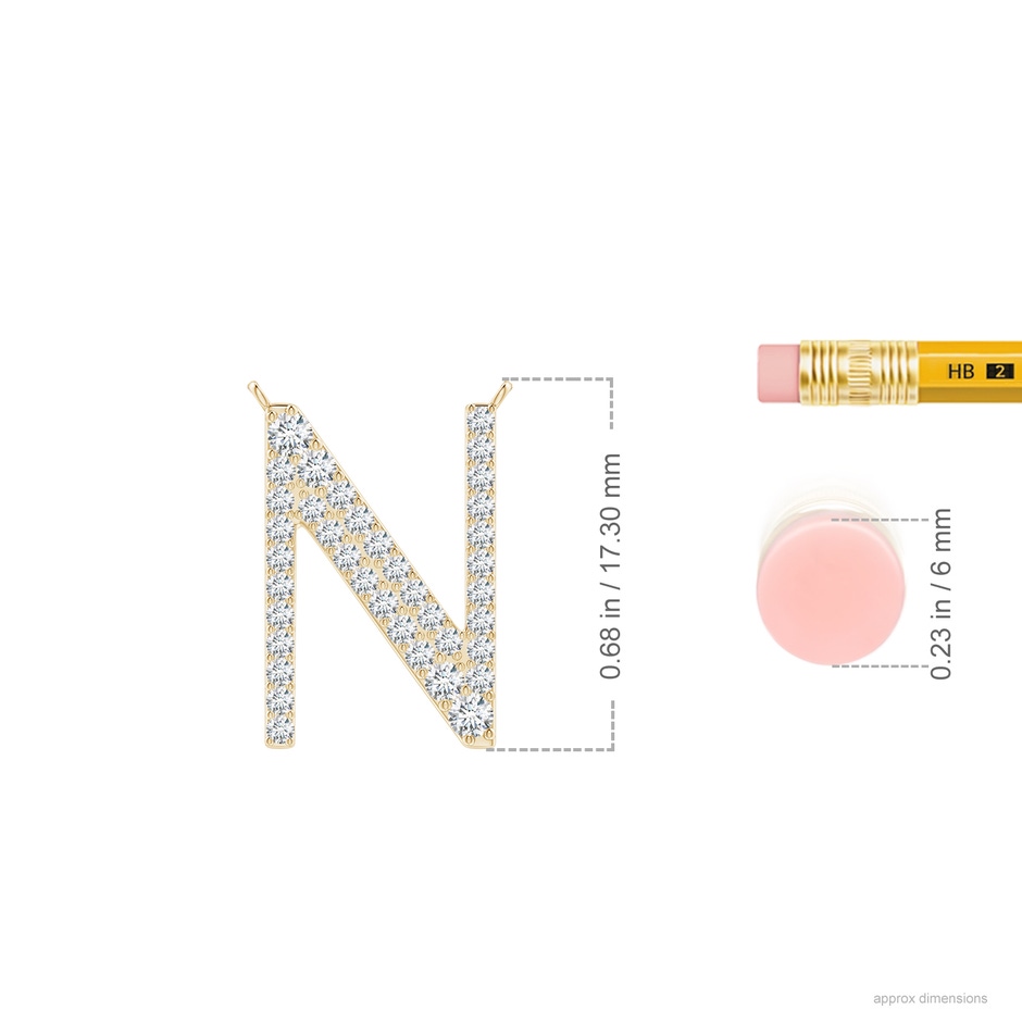 1.85mm GVS2 Modern Deco Diamond Capital "N" Initial Pendant in Yellow Gold ruler