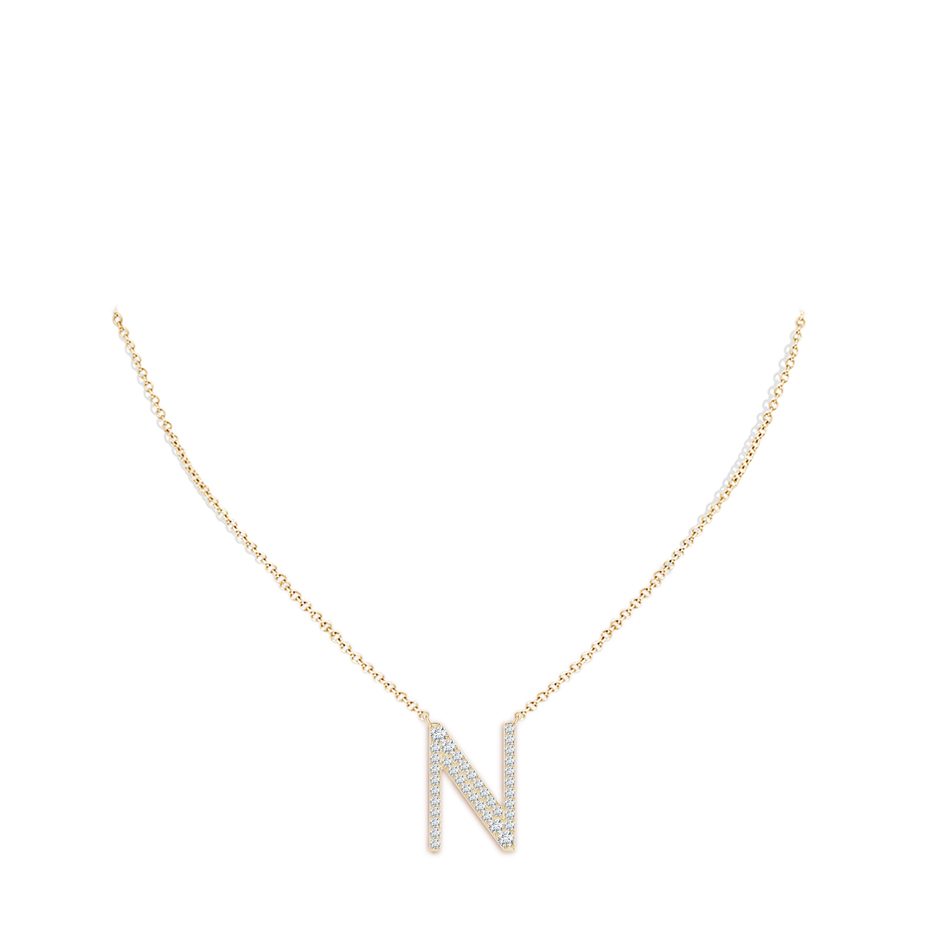 1.85mm GVS2 Modern Deco Diamond Capital "N" Initial Pendant in Yellow Gold body-neck
