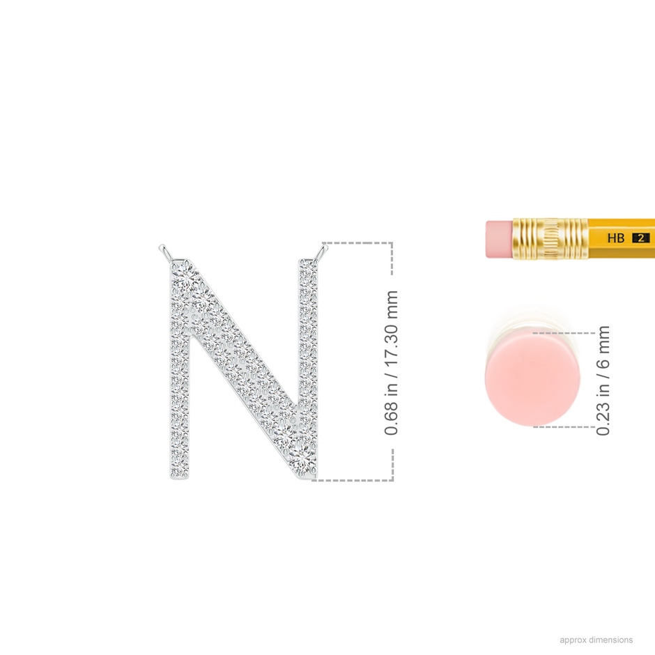 1.85mm HSI2 Modern Deco Diamond Capital "N" Initial Pendant in P950 Platinum ruler