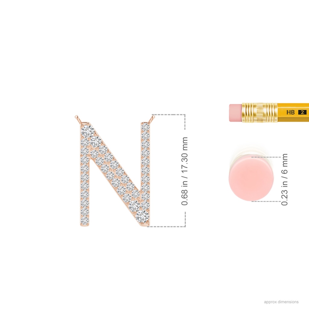 1.85mm HSI2 Modern Deco Diamond Capital "N" Initial Pendant in Rose Gold Ruler