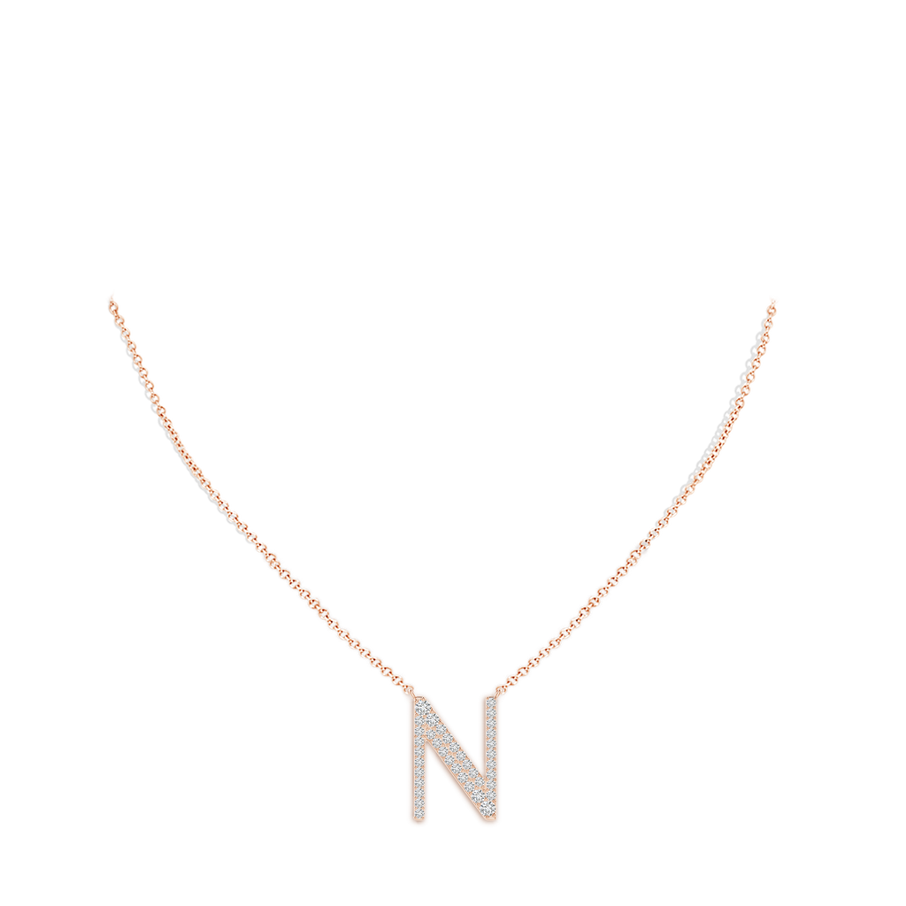 1.85mm HSI2 Modern Deco Diamond Capital "N" Initial Pendant in Rose Gold Body-Neck