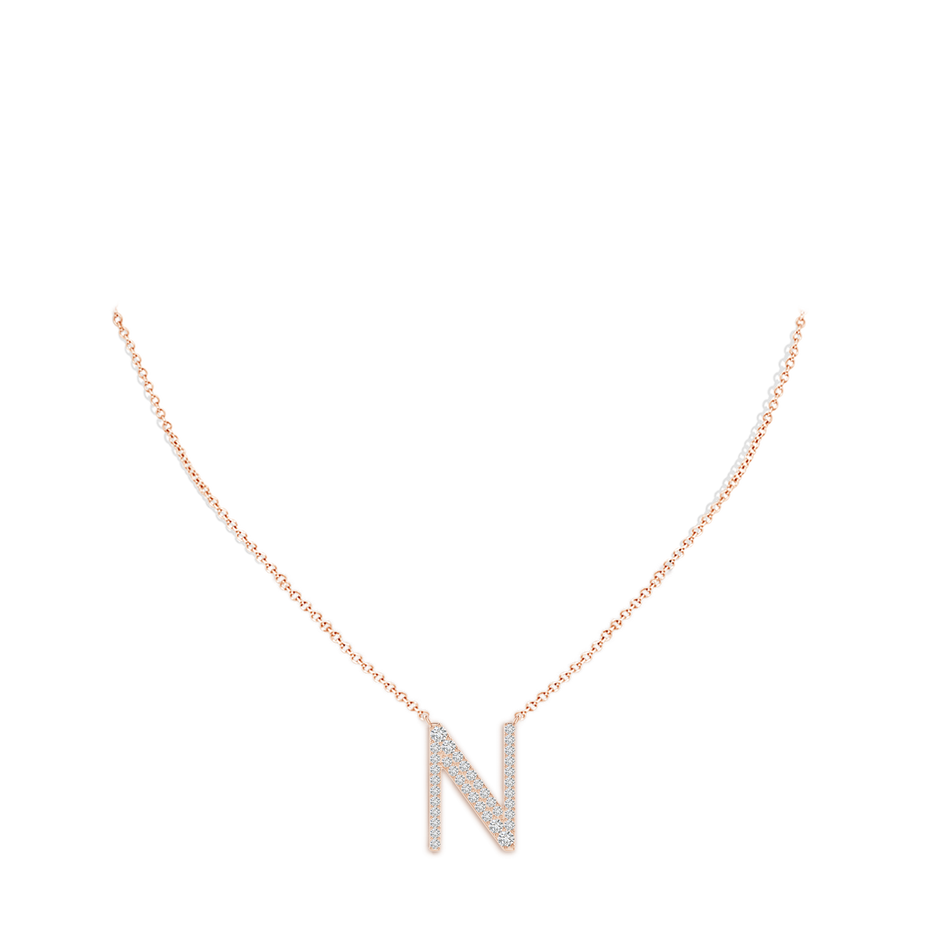 1.85mm HSI2 Modern Deco Diamond Capital "N" Initial Pendant in Rose Gold body-neck