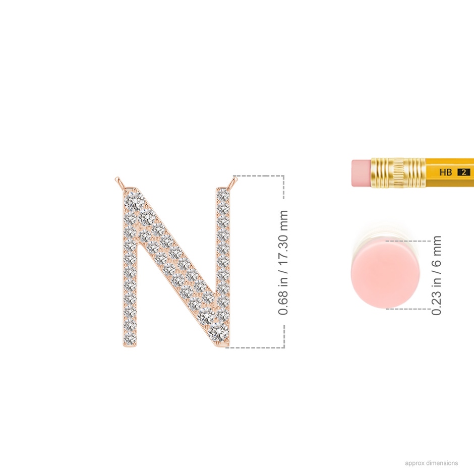 1.85mm IJI1I2 Modern Deco Diamond Capital "N" Initial Pendant in Rose Gold ruler