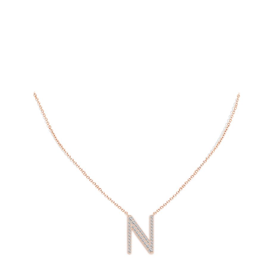 1.85mm IJI1I2 Modern Deco Diamond Capital "N" Initial Pendant in Rose Gold body-neck