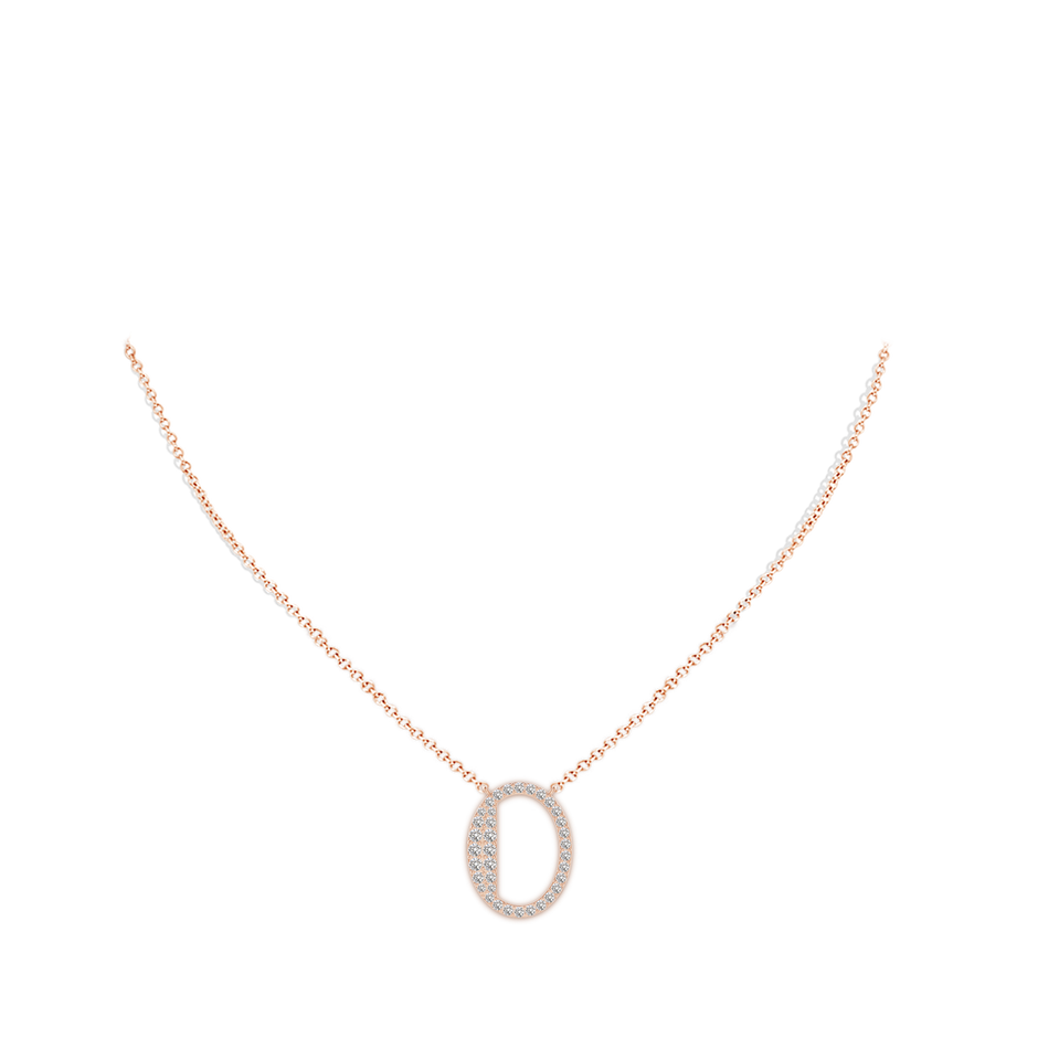 1.5mm IJI1I2 Modern Deco Diamond Capital "O" Initial Pendant in Rose Gold body-neck